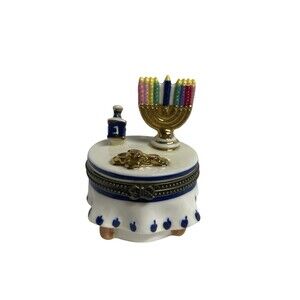 Rosenthal Judaica Keepsakes Chanukah Porcelain Hinged Box & Gift 24K Handpainted